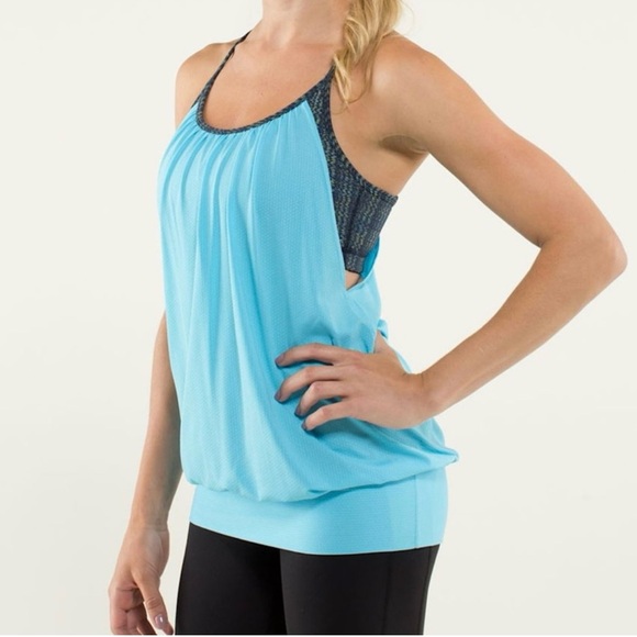 lululemon athletica Tops - Lululemon No Limits Tank Size 6 Blue & Navy Gathered Back Two Layer Tank Top